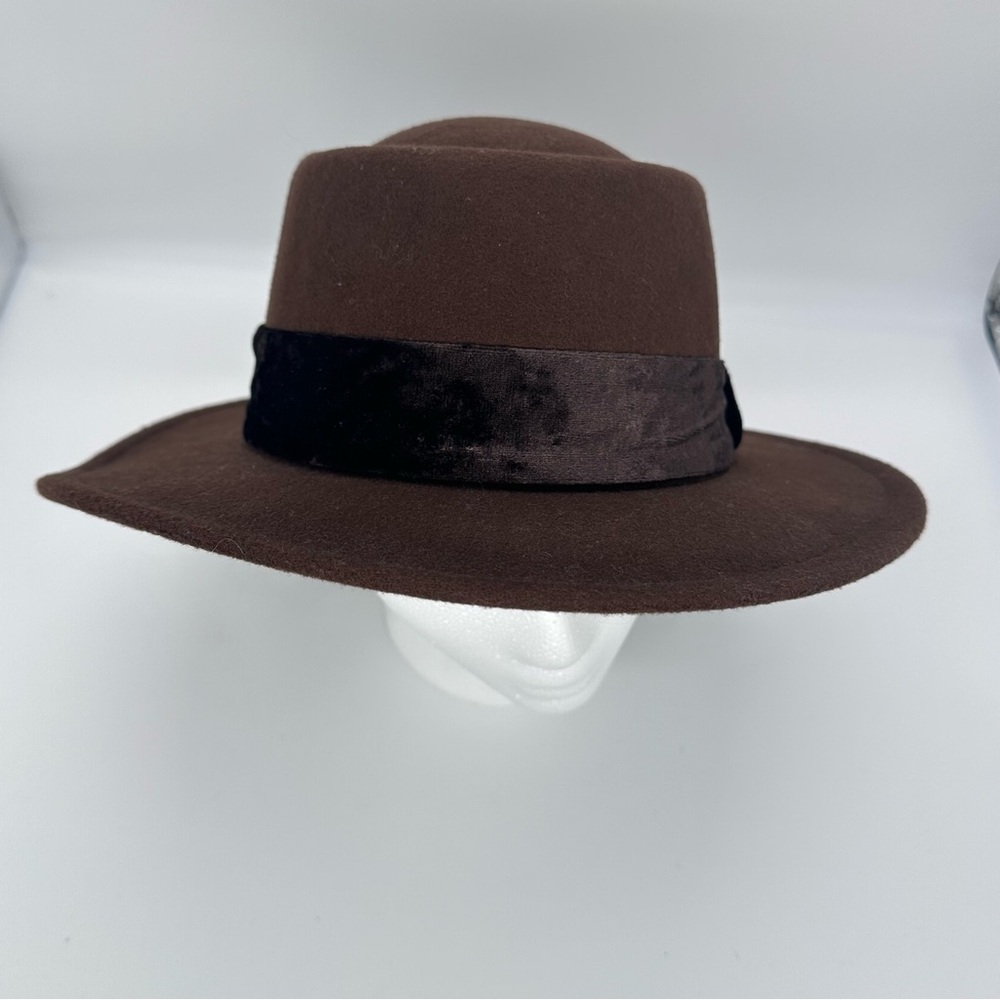 Vtg Anne Klein Brown Felt Wide-Brim Fedora Hat